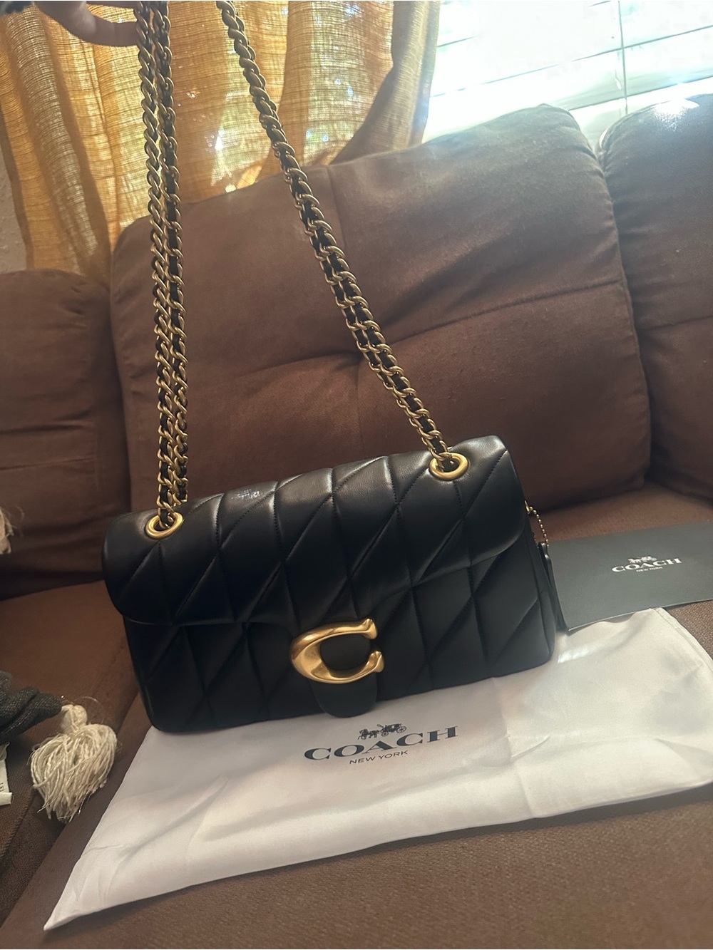 Coach Quilted Leather Shoulder Bag in Black with Gold Hardware